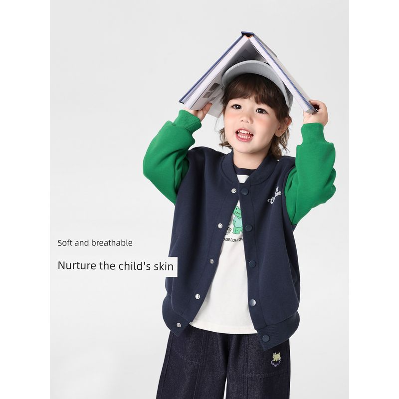 Right European Style Boys' Color-Block Baseball Jacket Casual Cardigan 2026 Spring and Autumn New Children's Clothing for Kids and Toddlers