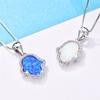 Boho Female Cactus Pendants Necklaces Fashion Silver Color Blue White Fire Opal Wedding  For Women