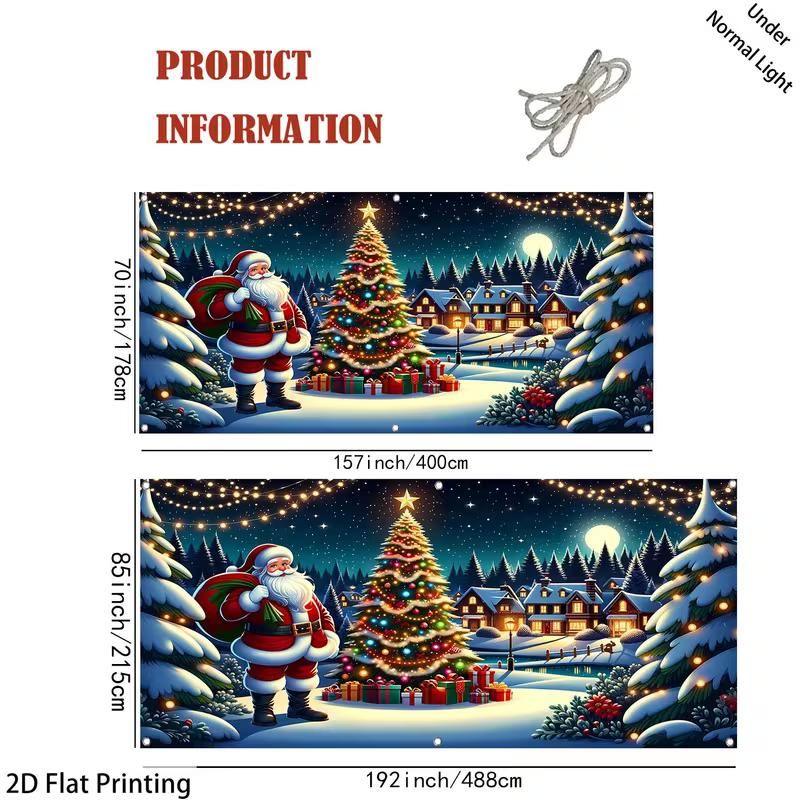 2D Christmas Garage Door Backdrop Santa Claus & Lit Tree Photography Background