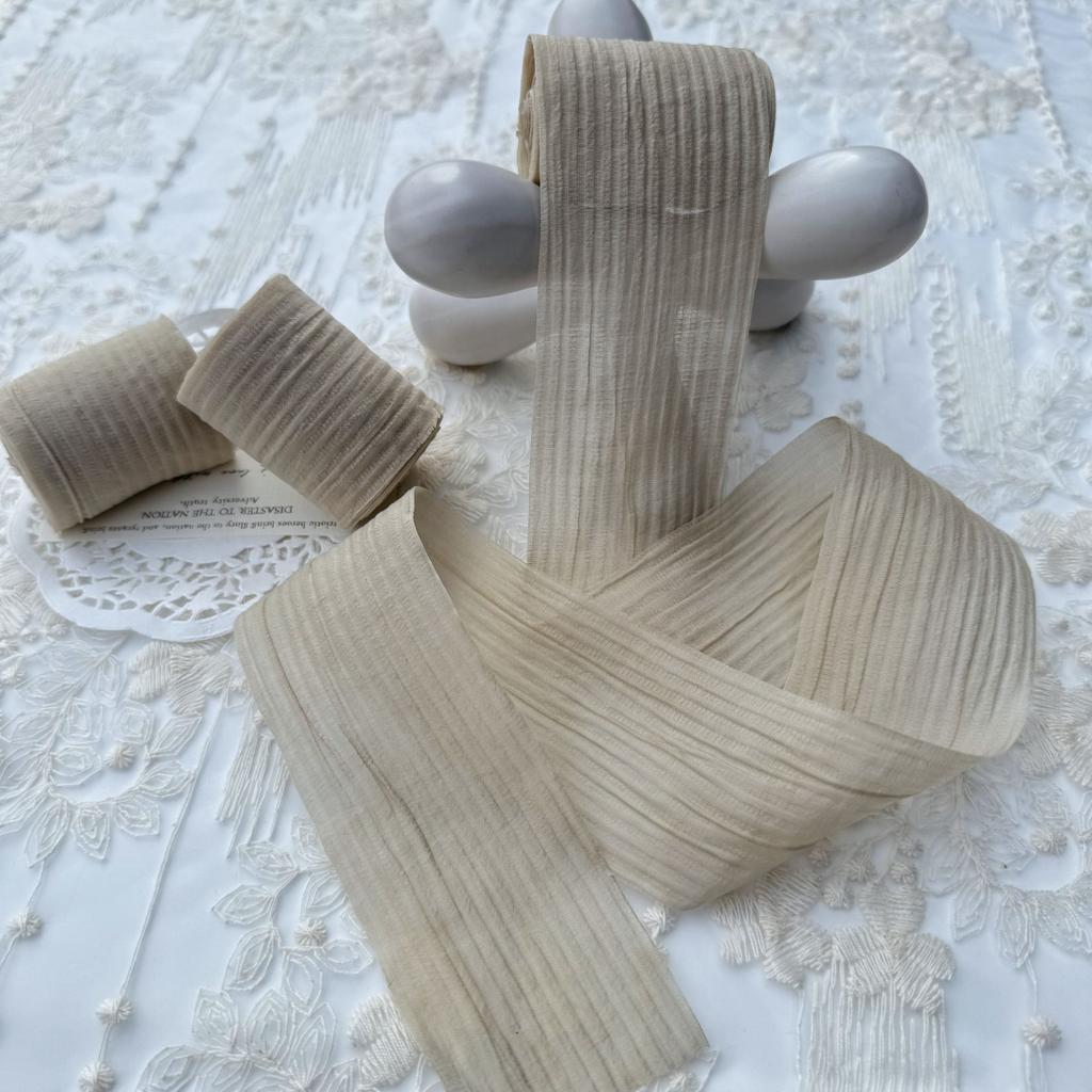 Elegant Striped Pleated Ribbons Simple Solid Color Chiffon Ribbons 5cm*5m Packaging Material Wedding Ribbons