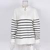 Striped Sweater Women Knitted Pullovers Autumn Winter Fashion Zipper Jumpers Long Sleeve Half High Collar Loose Pullover