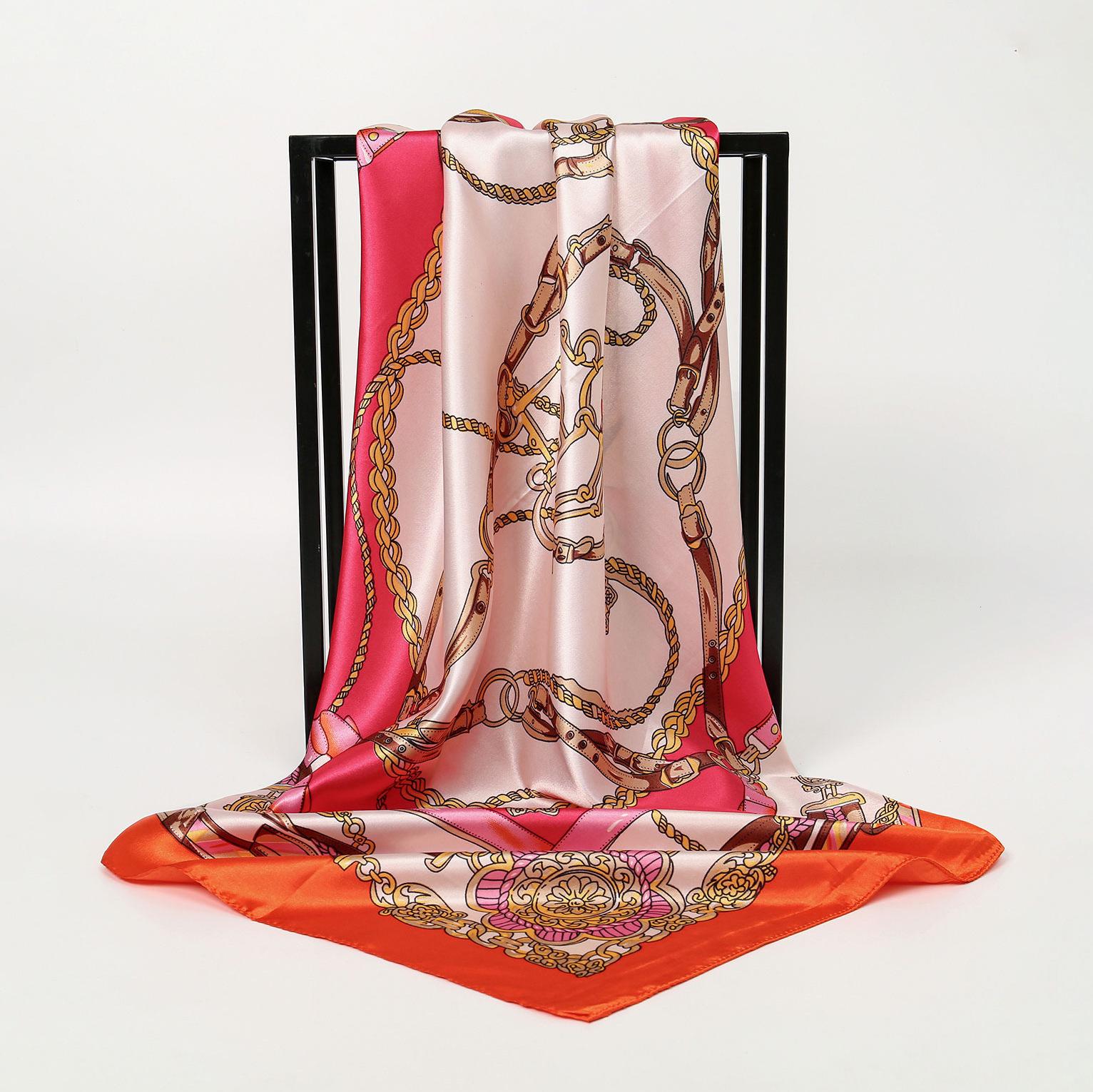 - Leopard Print Frame Satin Versatile Square Scarf Women S Temperament Fashionable High-Quality Imitation Silk Scarf 90x90cm