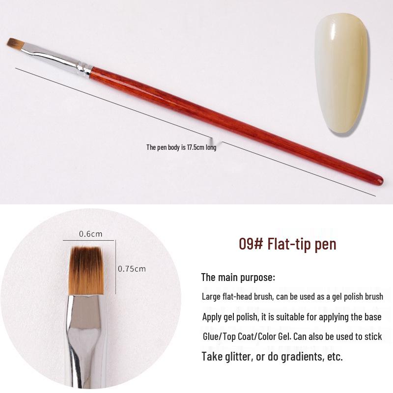 Wooden Handle Nail Art Pen Set - Brushes for Salons, Liner, Round Head, Gel Polish, Carving, Gradient, Smudge.