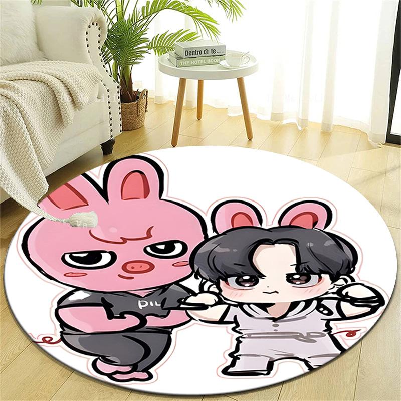 1pc Kpop Team7 Design Printed Area Round Carpet for Bedroom Living Room Home Decor Rugs Mat Non Slip Mat Rug for Bedside