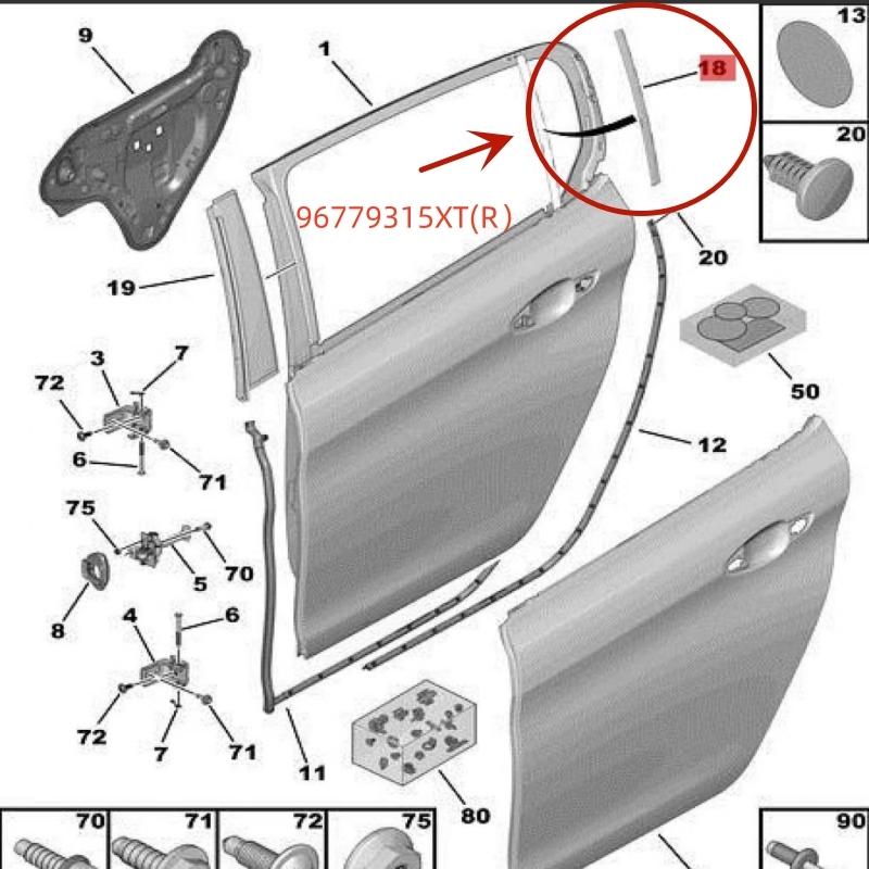 Für Peugeot 308S Fenster Hinten Angeschlagene Seitentüren Leiste T9 Schiebeführung Zierleiste 96779315XT 96779316XT