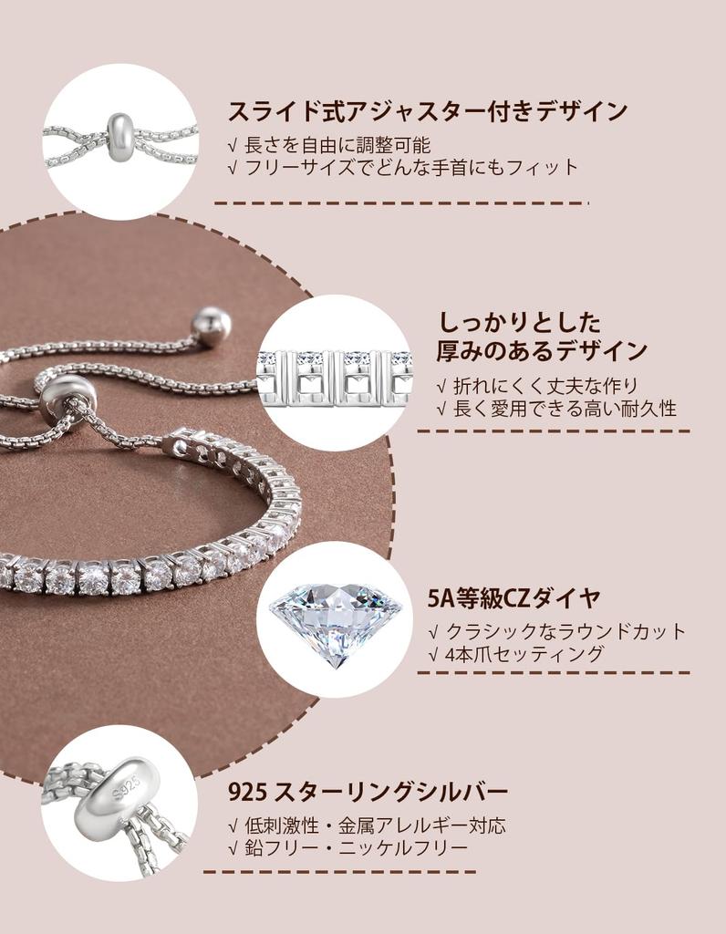 KRKC&CO Adjustable Tennis Bracelet in S925 Sterling Silver with 2mm Cubic Zirconia and Platinum Plated, Perfect for Women, Gift Box Included, Hypoalle