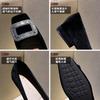 Square head thick heel flat shoes women's 2025 new autumn and winter black suede banquet comfortable temperament Internet celebrity rhinestone shoes