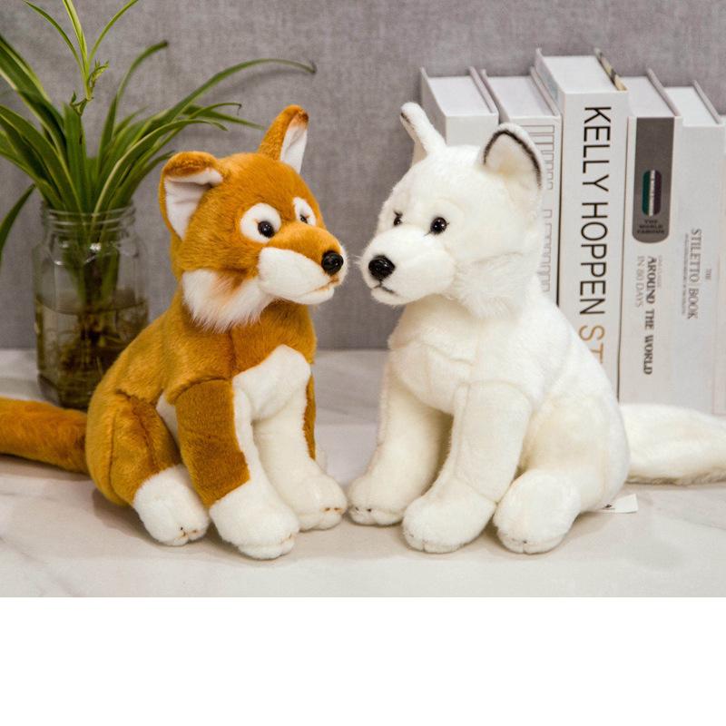 New 28cm Simulation Fox Dog Plush Toy Creative Realistic Animal Sitting Dolls Stuffed Soft Toys for Children Girl Birthday Gift