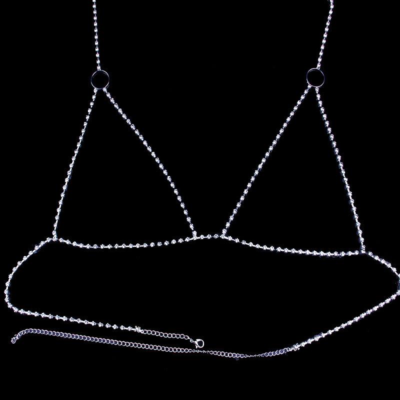 Shiny Crystal Rhinestone Bra Chain Harness Jewelry for Women Sexy Hollow Choker Necklace Body Harness Chain Bikini Top