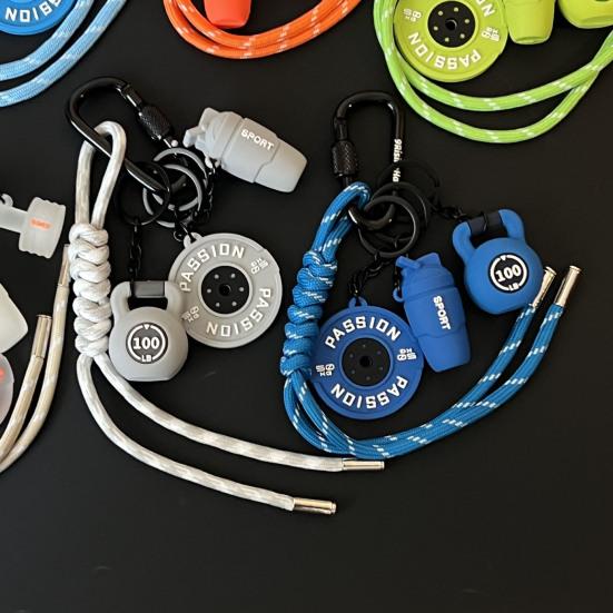 Fitness Keychain Weightlifting Fitness Equipment Charm with Keyring Weight Plate Dumbbell Key Chain Bag Backpack Charm Gift for Gym Enthusiasts