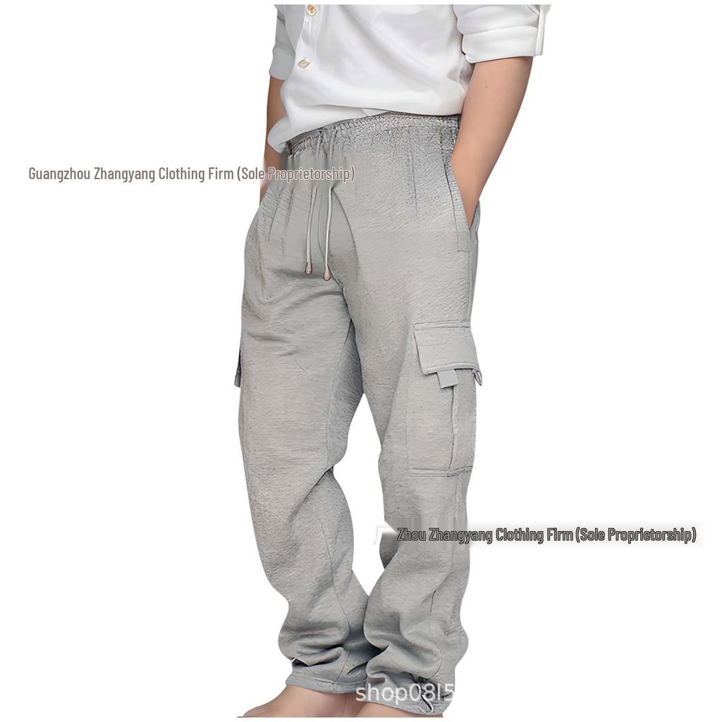 2024 Boys' European & American Multi-Pocket Drawstring Cargo Sweatpants for Middle & Big Kids
