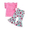 Girls Clothing Set Sleeveless Summer Floral Printed Top T-shirt+ Flared Trousers  2Pcs Toddler Kids Clothes