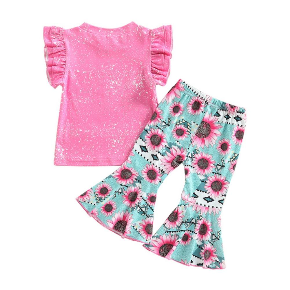 Girls Clothing Set Sleeveless Summer Floral Printed Top T-shirt+ Flared Trousers  2Pcs Toddler Kids Clothes