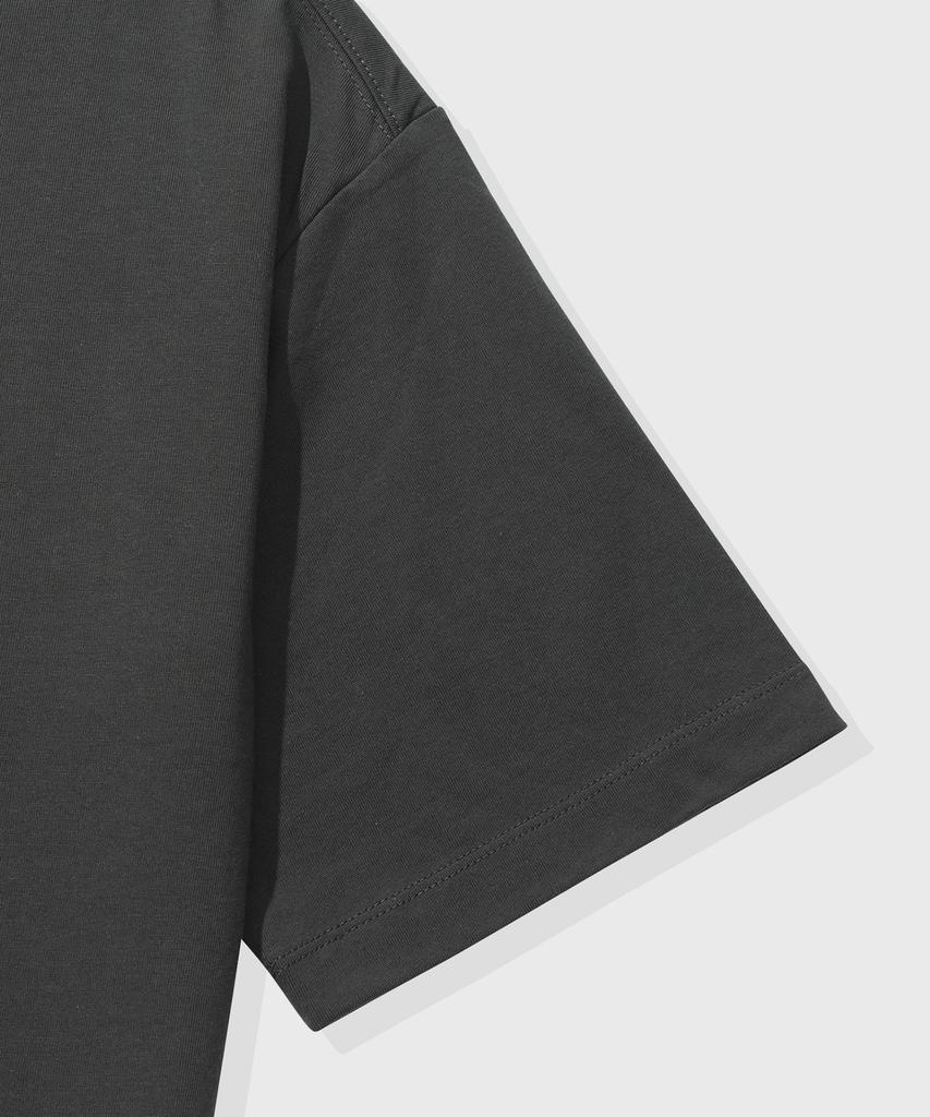 KIIMUIR [Crop] Striped Layered Henley Neck Short Sleeve T-Shirt_Charcoal