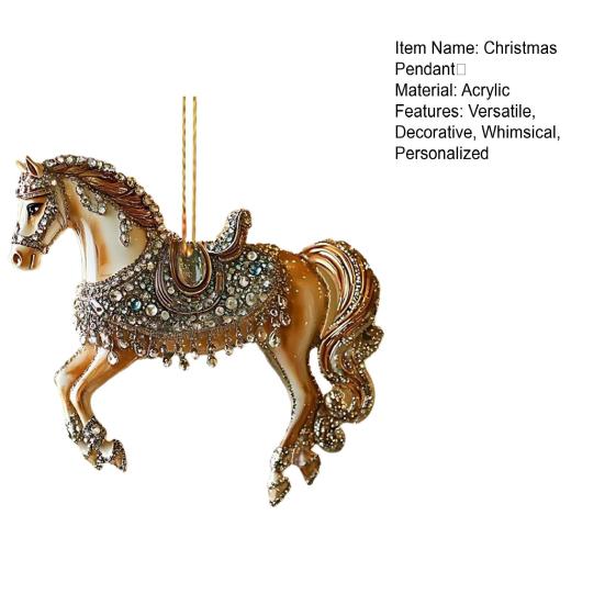 White Horse Acrylic Car Charm Christmas-Themed Ornament Car Rearview Mirror Decor Keychain Backpack Accessory