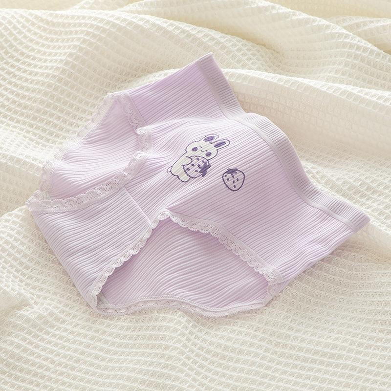 

Милое фиолетовое женское нижнее белье со средней талией из мультфильма «кроличья нить» для девочек, хлопковое клубничное нижнее белье для девочек M