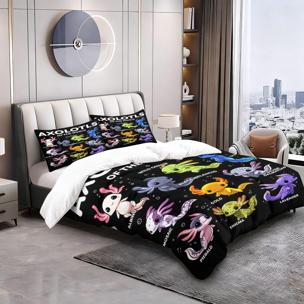 AXOLOTLS OF THE WORLD Print Duvet Cover Set 1 Duvet Cover&1/2 Pillowcase Soft Microfiber Bedding Set Modern Home Bedroom Decor