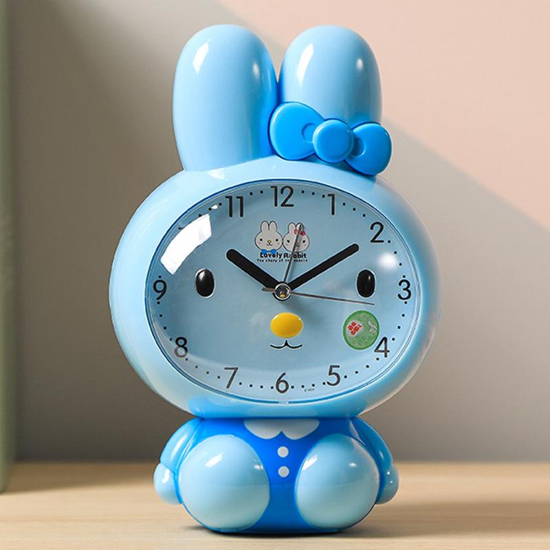 Children's Cartoon Alarm Clock with Long-Eared Rabbit Shape, Music, Silent Scan, Snooze, and Night Light for Students