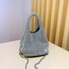 Fashion Rhinestone Small Bucket Bag for Women Sling Shoulder Crossbody Bag with Diagonal Chain Stylish Ladies Handbag