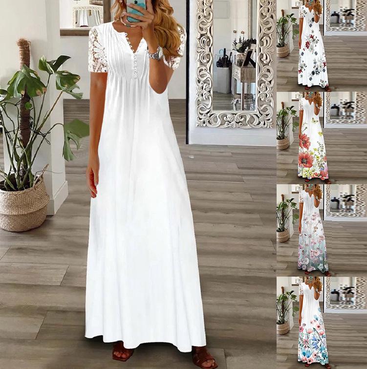 2023 Spring/Summer Women's European & American Lace Short Sleeve Maxi Dress