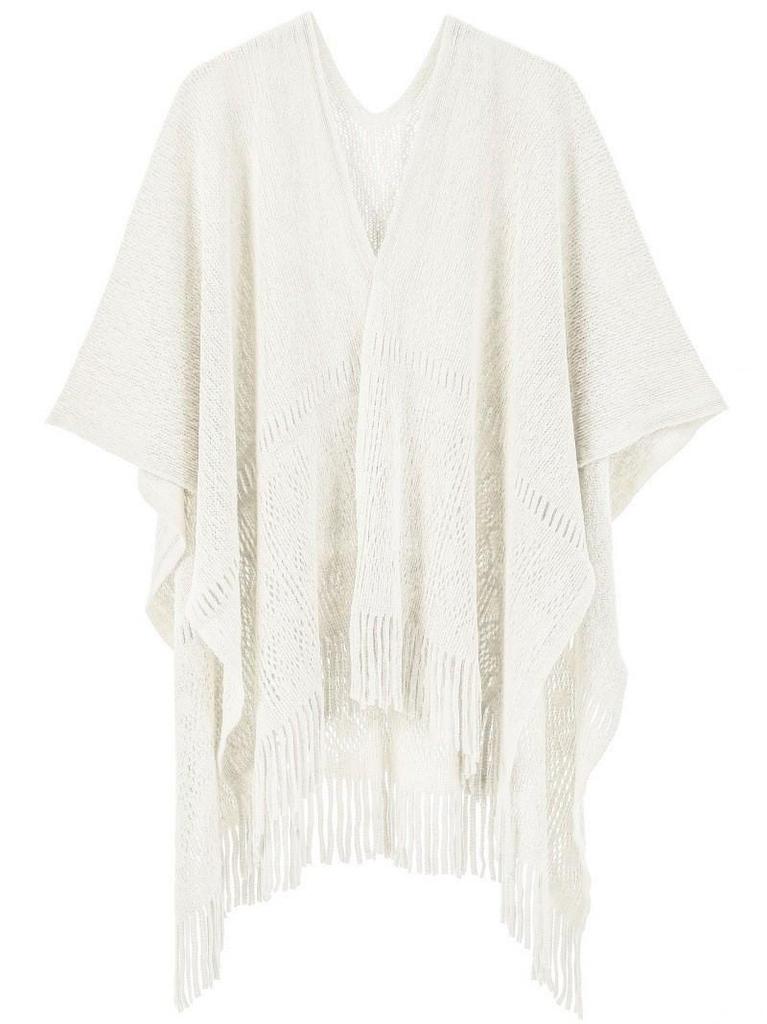 Hot-Selling Knit Shawl: Spring Summer Autumn, Hollow Design, Tassel Trim, Solid Color, Lightweight for European & American Styles.