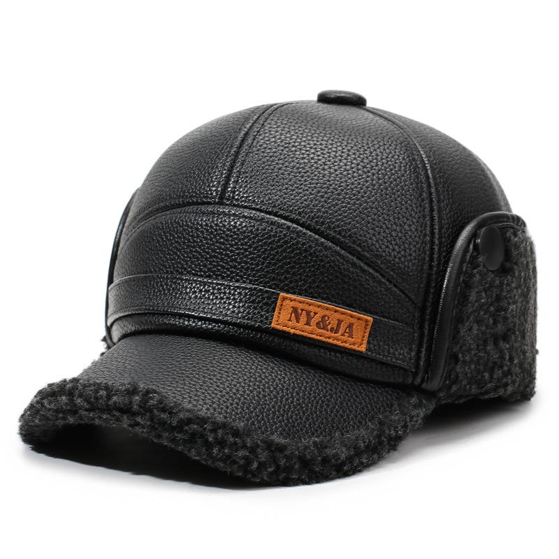Férfi Őszi Téli Vastag Meleg Fülvédős Bőr Sapka Középkorú és Idős Pamut Sapka Apa Sapkája Hidegálló Sapka