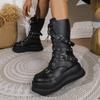 Fashion Punk Gothic Women Boots 2024 Autumn Winter Platform Heightened Lace Up Short Boots Black 6cm Chunky Heel Knight Botas Goth Shoes