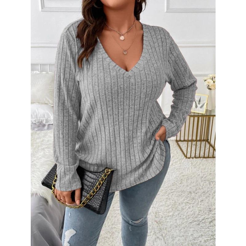 JPNTKY Women's Fashion Casual Solid Color Print Long Sleeve V Neck Blouses & Shirts