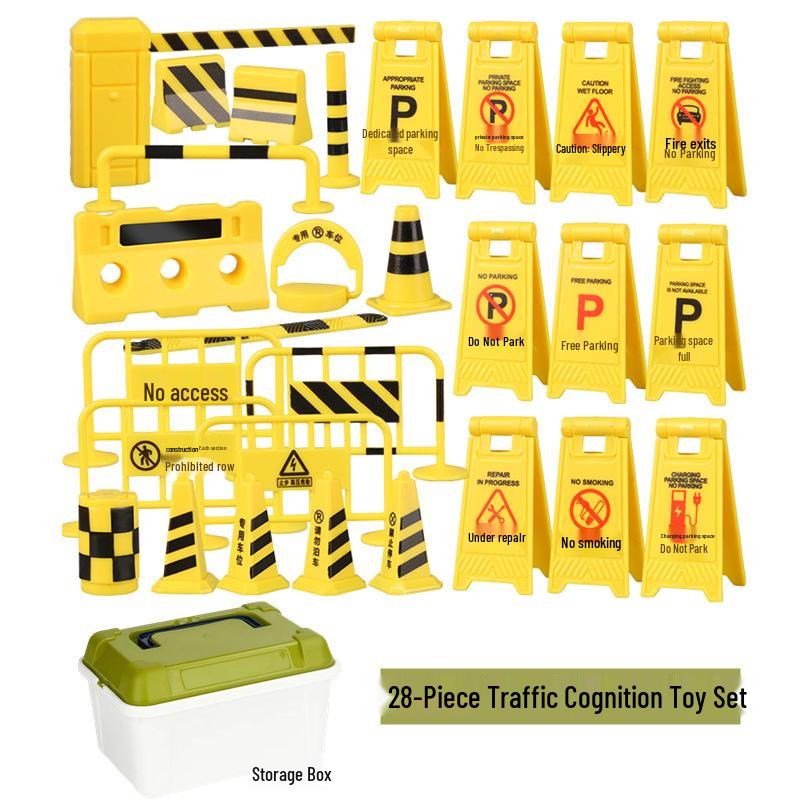 Mini Sandbox Toy: Road Construction Warning Sign Prop for Cognitive Learning