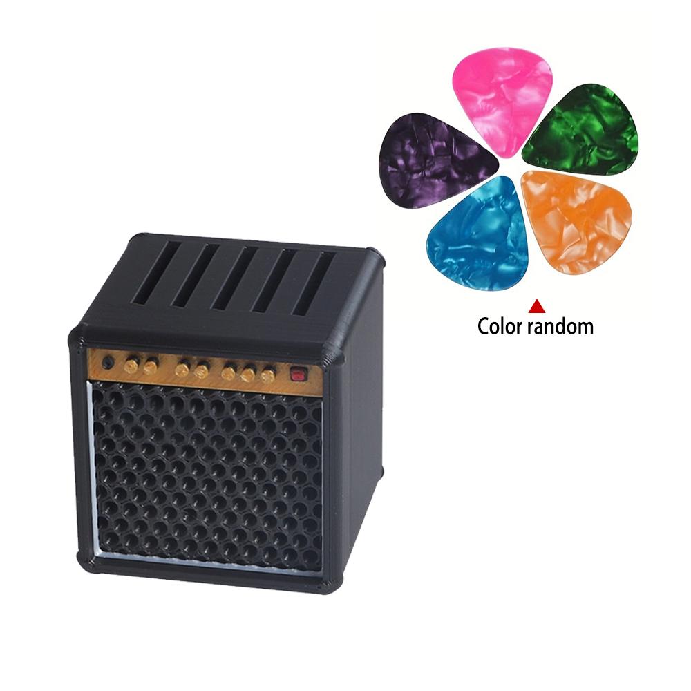 Guitar Pick Holder with 5 Picks (0.71mm), Electric Guitar Amp Styled Pick Holder for Picks Storage and Display