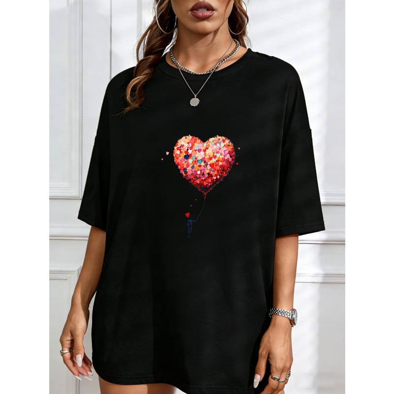 White T Shirt With Heart Balloon Print For Casual Wear