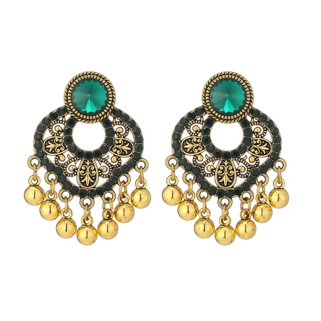 Bohemian Ethnic Rhinestone Tassel Petal Dangle Earrings for Women