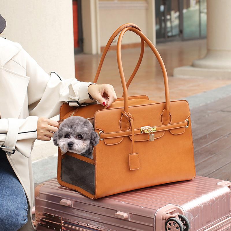 Nuova Borsa Trasportino di Lusso in Pelle PU per Animali Domestici Borsa a Mano Traspirante per Cucciolo Gatto Borsa Monospalla alla Moda per Cani Borsa da Viaggio Portatile per Animali Domestici