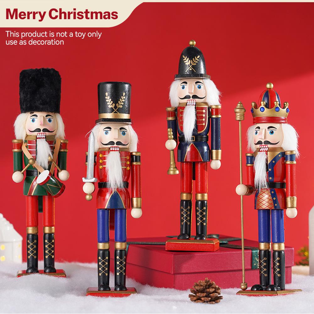 30cm Wooden Nutcracker Ornament Soldier Figurement Handcraft Doll Toy Home Office Table Xmas Decoration Statues Christmas Gift