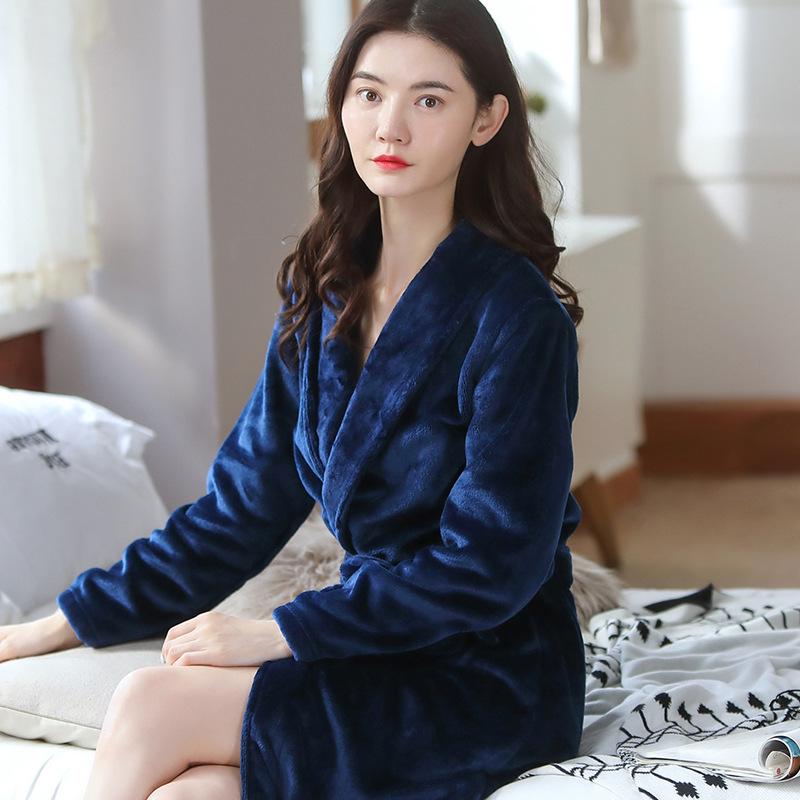 Cozy Coral Fleece Couple Pajamas Robe - Thick Warm Autumn Winter Bathrobe