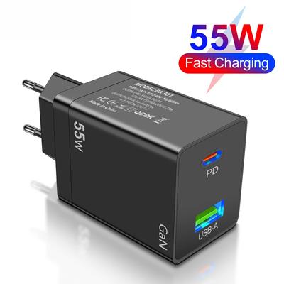 מטען 55W GaN USB Type C PD QC 3.0 מטען מהיר למחשב נייד Macbook טאבלט IPAD אייפון 15 14 סמסונג S23 אולטרה וואווי שיאומי