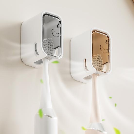Elektrischer Zahnbürstenhalter Wandmontiert Staubdicht Transparente Klappabdeckung Kein Bohren Starker Klebstoff Feuchtigkeitsbeständig Wasserdicht Zahnbürsten-Organizer