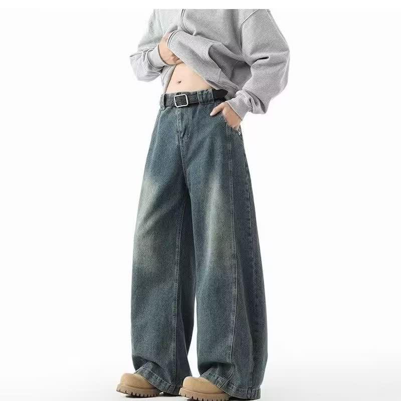 Vintage Washed Straight Fit Denim Pants Men Women Loose Wide Leg Casual Trousers Collection