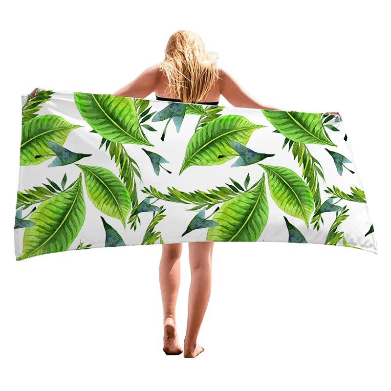 Tropical plant pattern digital-printed polyester Superfine fiber double-sided fleece Beach vacation bath towel, beach towel