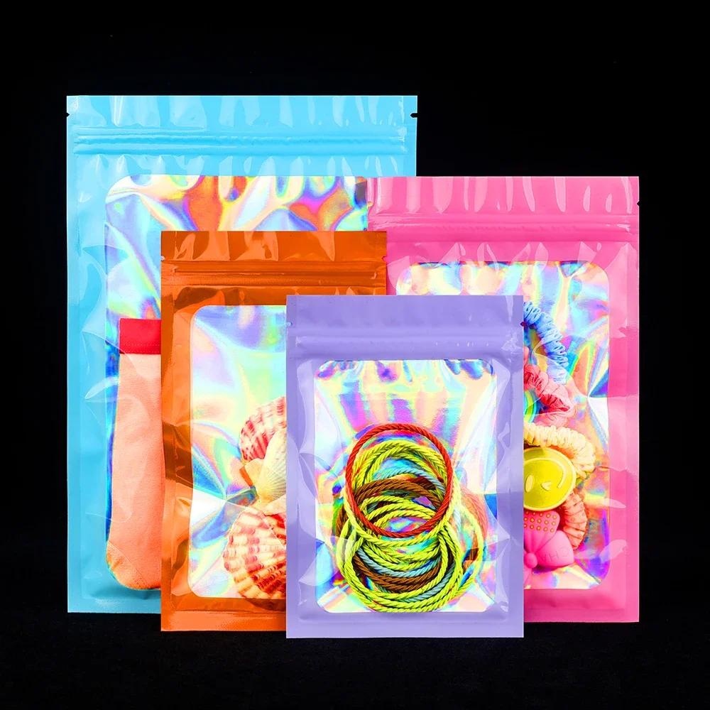 100pcs Color Holographic Sealing Ziplock Bags,Jewelry Necklaces Cosmetics Packaging Sachet,Packing Bags for Small Business