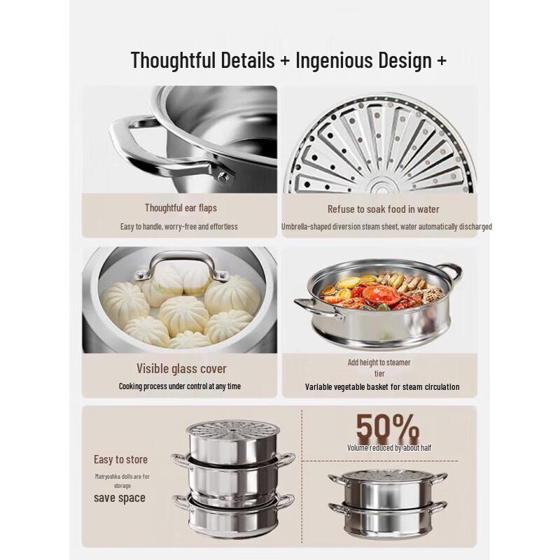 Velosan 304 Stainless Steel 30cm Steamer Pot