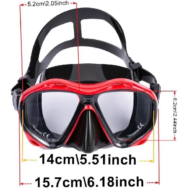 +2.0 to +5.0 Hyperopia Diving Mask Farsighted with Tempered Glass Lenses, Gear for Men Women