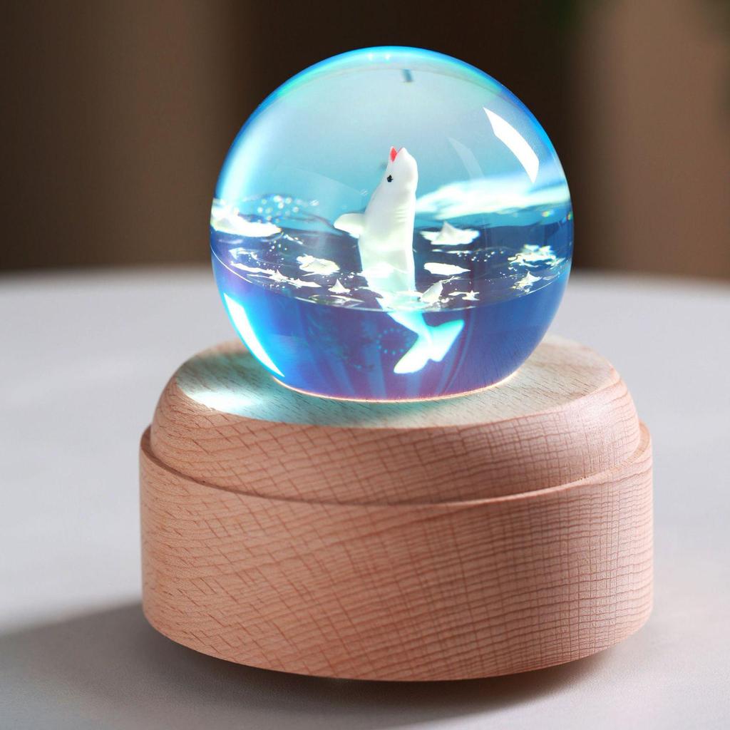 Ocean Whale Resin Crystal Ball Night Light Music Box – Ideal Birthday Gift for Kids & Friends