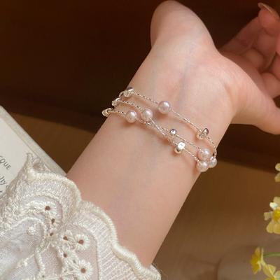 Pearl In the Pocket~ Delicate Round Multi-layer Pearl Bracelet Cute Princess Style Bracelet Light Luxury Premium Handicraft Women