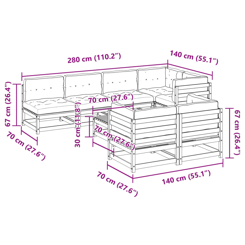 8 Piece Garden Sofa Set with Cushions Wax Brown Pine Wood