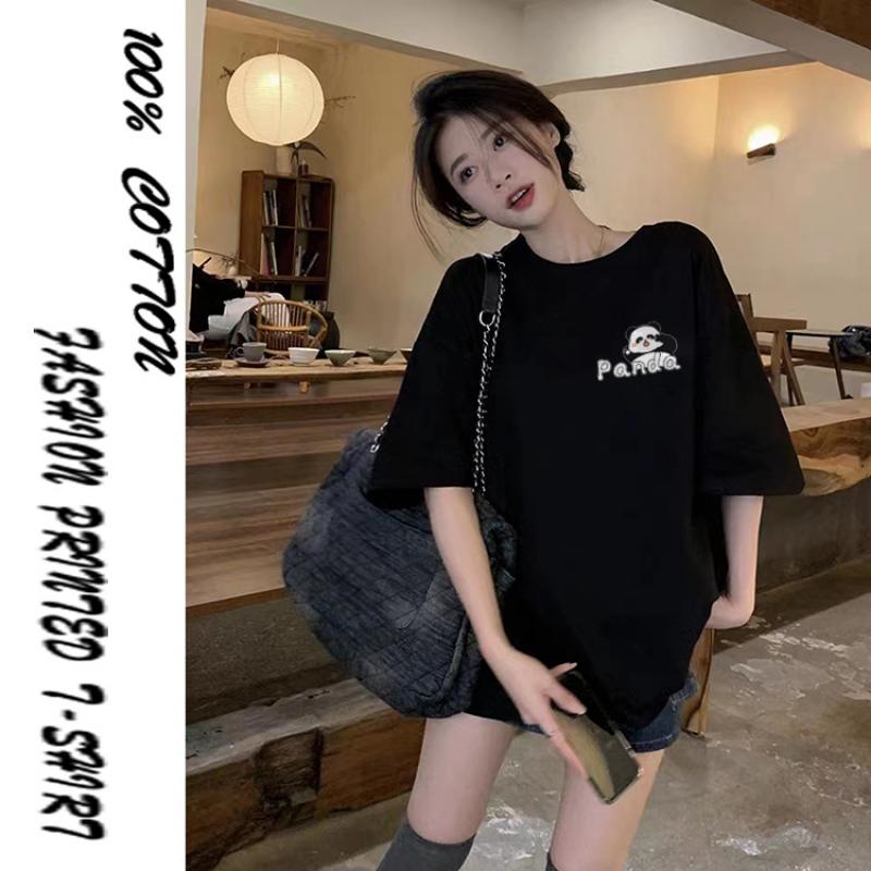 Women's Short Sleeve T-Shirt Summer Fashion Panda Printing Cotton T-Shirt Casual Loose Design Tops Kawaii Kpop Japanese Y2k