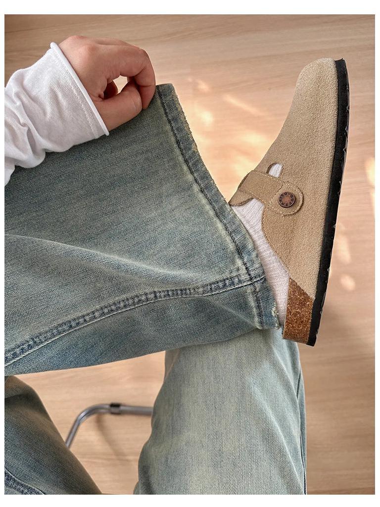 Damen Übergröße Samtgefütterte Weitbeinjeans - Herbst/Winter Lockerer Schnitt, Schlankmachend, Drapierte Straight-Leg Hose