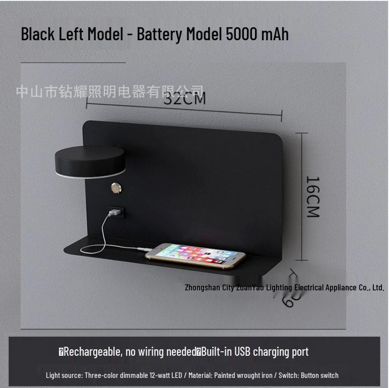 USB Charging LED Wall Lamp: Dimmable Bedroom and Study Light, No Wiring Needed