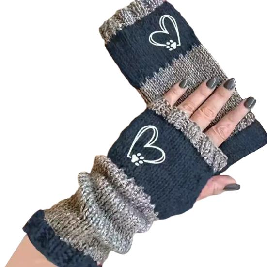 Yousheng 1 Pair Riding Gloves Embroidery Pattern Fingerless Knitted Gloves with Extended Cuffs Half-Finger Design Thumb Hole Winter Gloves