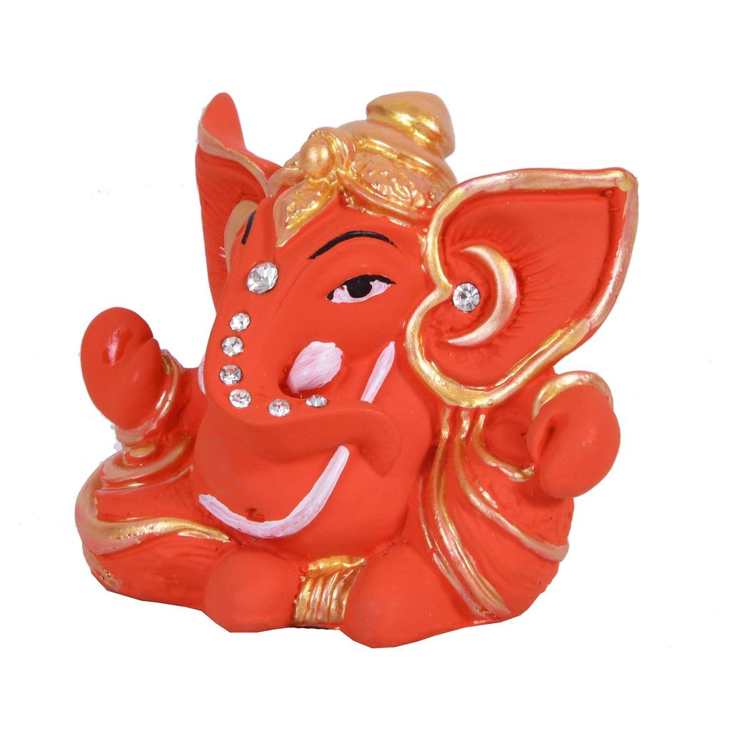 CRAFTAM Orange Ganesha Idol for Car Dashboard , Ganpati Bappa Murti Mini Statue, for Home Car Decor (7×4×5.5 Cm)